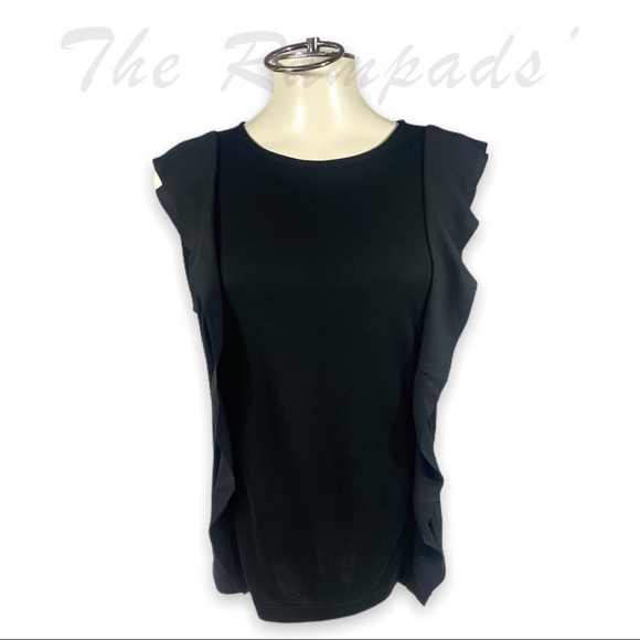 Ann Taylor Black Side Ruffle Blouse Size Medium - Picture 1 of 5